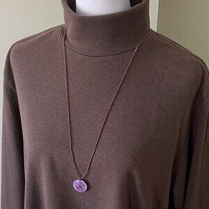 Beautiul Mauve Copper Pendant Necklace on Fabric Cord